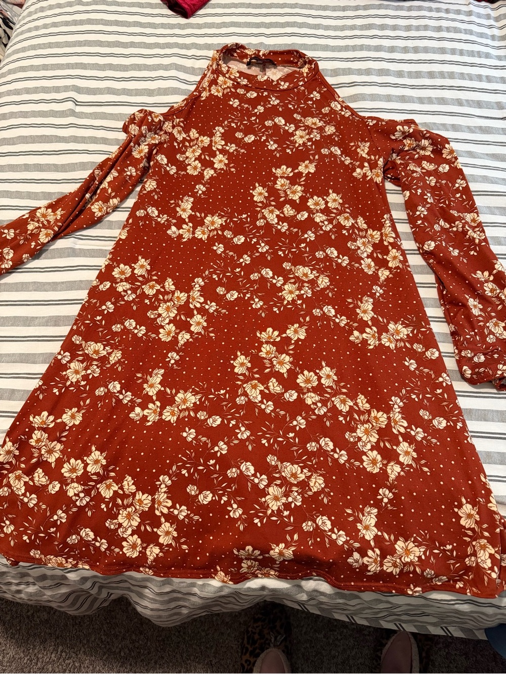 Rust Floral Cold-Shoulder Dress Size L
